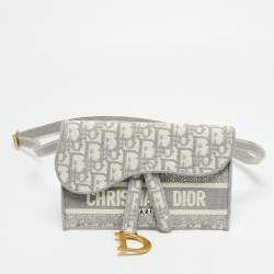 Pre Owned Dior Saddle Grey/White Oblique Canvas Belt Bag
