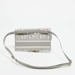 Pre Owned Dior Saddle Grey/White Oblique Canvas Belt Bag