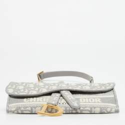 Pre Owned Dior Saddle Grey/White Oblique Canvas Belt Bag