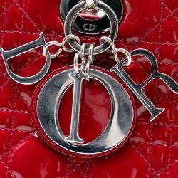 Pre Owned حقيبة اليد ديور ليدي ديور كاناج براءة اختراع حمراء كبيرة