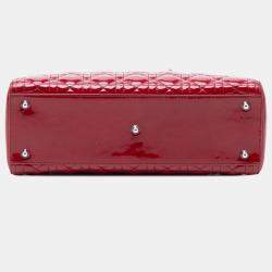 Pre Owned حقيبة اليد ديور ليدي ديور كاناج براءة اختراع حمراء كبيرة