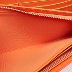Pre Owned Dior Lady Dior Pink/Orange Cannage Coated Leather Wallet On Chain