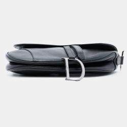 Pre Owned Dior Black Shiny Goatskin Saddle Bag
