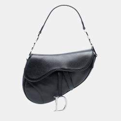 Pre Owned Dior Black Shiny Goatskin Saddle Bag