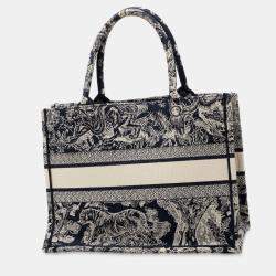 Pre Owned حقيبة كتاب ديور توال دو جوي ديوريفييرا العكسية مطرزة كانفاس زرقاء متوسطة