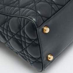 مملوكة مسبقًا حقيبة يد توتس ديور ليدي ديور مرنة جلد كاناج أزرق داكن متوسطة