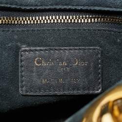 مملوكة مسبقًا حقيبة يد توتس ديور ليدي ديور مرنة جلد كاناج أزرق داكن متوسطة