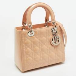 مملوكة مسبقًا Dior Lady Dior Medium Beige Cannage Patent Leather Tote
