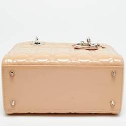 مملوكة مسبقًا Dior Lady Dior Medium Beige Cannage Patent Leather Tote