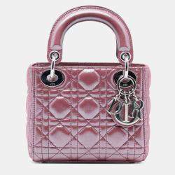 مملوكة مسبقًا Dior Pink Mini Iridescent Lambskin Cannage Lady Dior