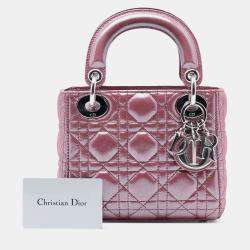 Pre Owned Dior Pink Mini Iridescent Lambskin Cannage Lady Dior