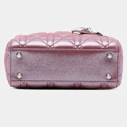 Pre Owned Dior Pink Mini Iridescent Lambskin Cannage Lady Dior