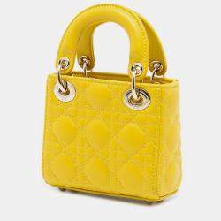 Pre Owned حقيبة ليدي ديور ديور أصفر من جلد الأنغروسكان الصغير كاناج