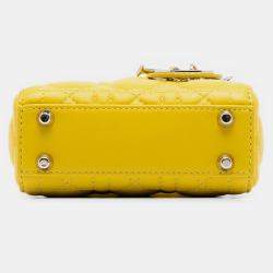 Pre Owned حقيبة ليدي ديور ديور أصفر من جلد الأنغروسكان الصغير كاناج