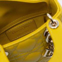 Pre Owned حقيبة ليدي ديور ديور أصفر من جلد الأنغروسكان الصغير كاناج