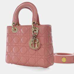 مملوكة مسبقًا حقيبة ديور ليدي ديور وردية صغيرة جلد الحمل