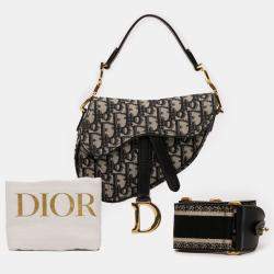 Pre Owned Dior Blue Mini Oblique Canvas Saddle Bag
