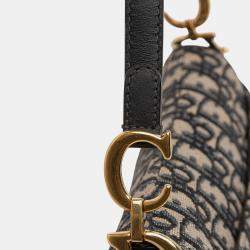 Pre Owned Dior Blue Mini Oblique Canvas Saddle Bag