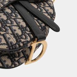 Pre Owned Dior Blue Mini Oblique Canvas Saddle Bag