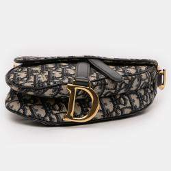 Pre Owned Dior Blue Mini Oblique Canvas Saddle Bag