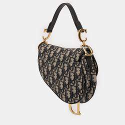 Pre Owned Dior Blue Mini Oblique Canvas Saddle Bag
