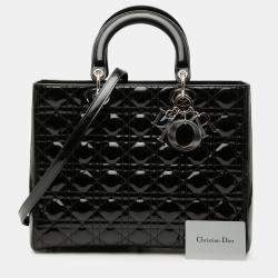 مملوكة مسبقًا حقيبة ديور ليدي ديور كبيرة سوداء لامعة مربعات