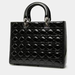 مملوكة مسبقًا حقيبة ديور ليدي ديور كبيرة سوداء لامعة مربعات