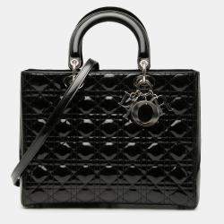مملوكة مسبقًا Dior Black Large Patent Cannage Lady Dior