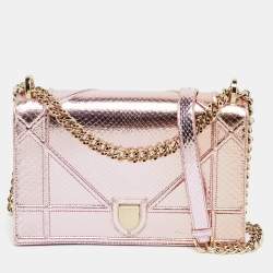 Pre Owned Dior Diorama Medium Metallic Pink Snakeskin Shoulder Bag