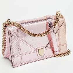Pre Owned Dior Diorama Medium Metallic Pink Snakeskin Shoulder Bag