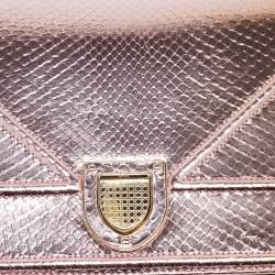 Pre Owned Dior Diorama Medium Metallic Pink Snakeskin Shoulder Bag