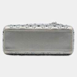 Pre Owned Dior Grey Mini Satin Cannage Strass Crystal Embellished Lady Dior