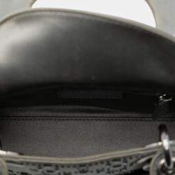 Pre Owned Dior Grey Mini Satin Cannage Strass Crystal Embellished Lady Dior