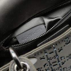 Pre Owned Dior Grey Mini Satin Cannage Strass Crystal Embellished Lady Dior