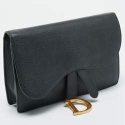 Pre Owned حقيبة كلتش سلسلة جلد أسود ديور سادل