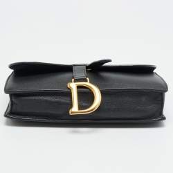 Pre Owned حقيبة كلتش سلسلة جلد أسود ديور سادل