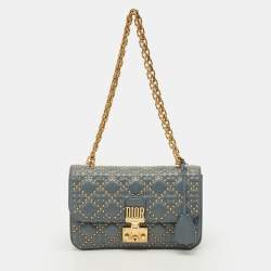 Pre Owned Dior DiorAddict Medium Grey Studded Cannage Leather Shoulder Bag