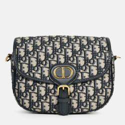 Pre Owned Christian Dior Navy Blue Oblique Jacquard Medium 'Bobby' Crossbody Bag