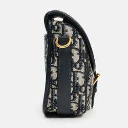 Pre Owned Christian Dior Navy Blue Oblique Jacquard Medium 'Bobby' Crossbody Bag