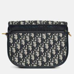 Pre Owned Christian Dior Navy Blue Oblique Jacquard Medium 'Bobby' Crossbody Bag