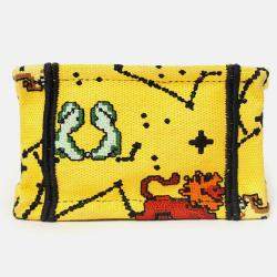 مملوكة مسبقًا Christian Dior 2022 Yellow Canvas Embroidered Pixel Zodiac Mini Book Tote Phone Bag With Strap