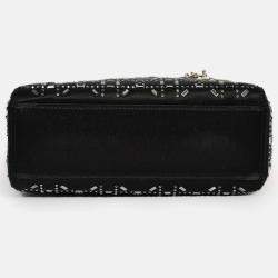 Pre Owned حقيبة كريستيان ديور ليدي ديور صغيرة 2019 ساتان سوداء مزينة بالكريستال مع حزام