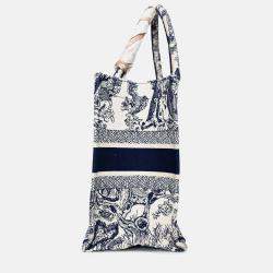 Pre Owned Christian Dior 2021 Navy/White Toile de Jouy Embroidered Medium Book Tote