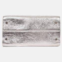 Pre Owned Christian Dior Silver Crinkle Leather 'Diorever' Medium Top Handle with Strap