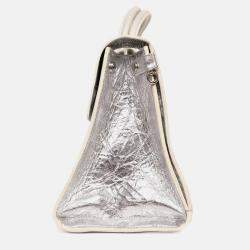 Pre Owned Christian Dior Silver Crinkle Leather 'Diorever' Medium Top Handle with Strap