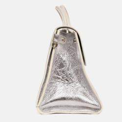 Pre Owned Christian Dior Silver Crinkle Leather 'Diorever' Medium Top Handle with Strap