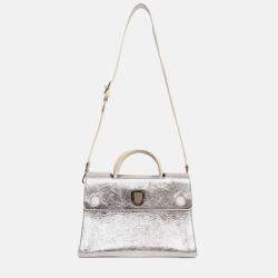 Pre Owned Christian Dior Silver Crinkle Leather 'Diorever' Medium Top Handle with Strap