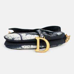 Pre Owned Christian Dior 2020 Navy Blue/White Embroidered Jacquard Saddle Bag