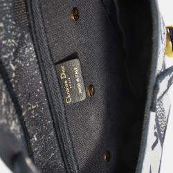 Pre Owned Christian Dior 2020 Navy Blue/White Embroidered Jacquard Saddle Bag