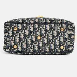 Pre Owned Christian Dior 2017 Navy Oblique Jacquard Bowling Bag with Strap